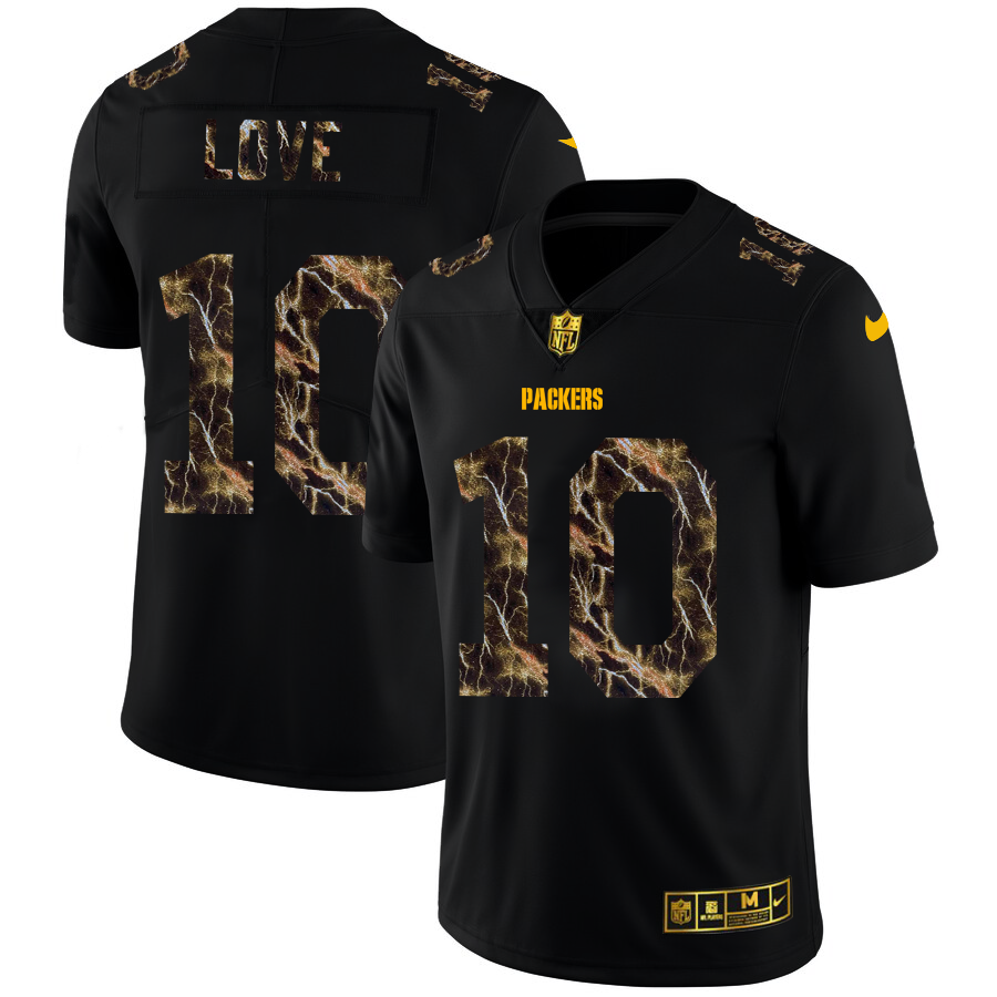 2020 Green Bay Packers #10 Jordan Love Men Black Nike Flocked Lightning Vapor Limited NFL Jersey